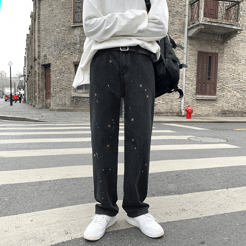 Fried Street Pants Men'S Spring and Autumn National Tide Embroidery Jeans - MRSLM