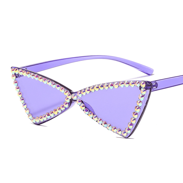 Retro Triangle Rimless Glasses Rhinestone Sunglasses Ladies Cat Eye Sunglasses - MRSLM