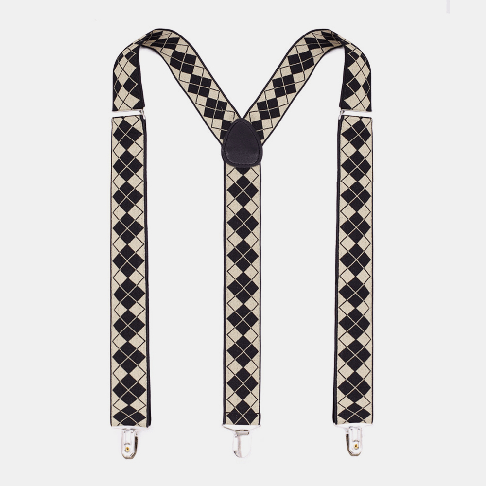 Men Geometry Pattern 3 Clip 100Cm Adjustable High Elastic Shoulder Sling Trouser Strap Suspenders Braces Belt - MRSLM