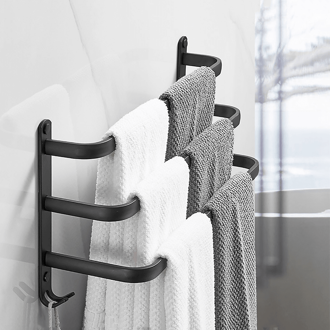 Towel Hanger Wall Mounted 30-50 CM Towel Rack Bathroom Aluminum Black Towel Bar - MRSLM