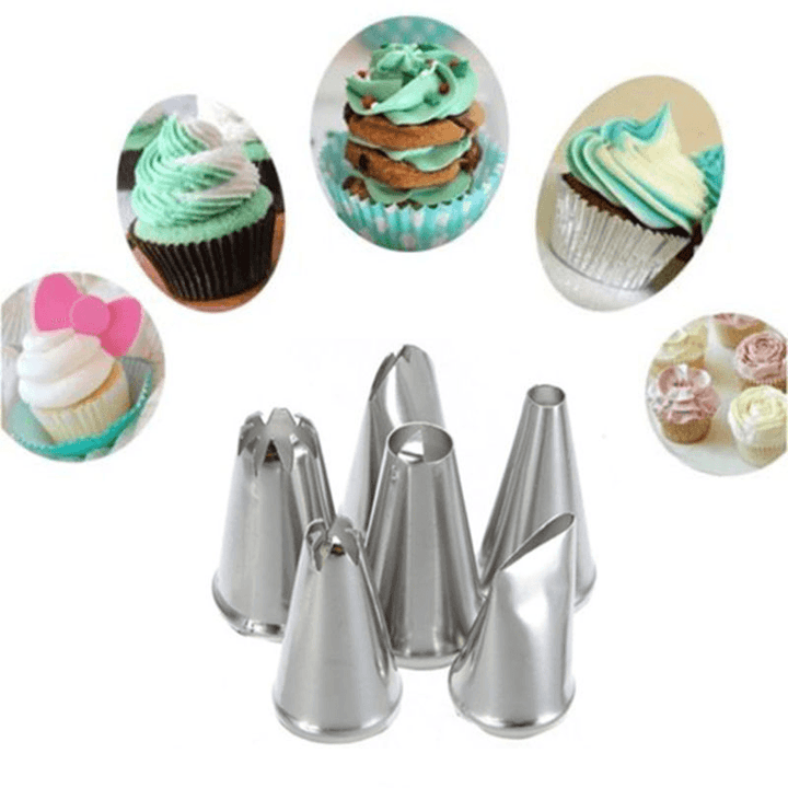 Honana CF-PT01 6Pcs Flower Shape Icing Piping Nozzles with Adaptor 3 Cream Bag Cake Decorating Tools - MRSLM