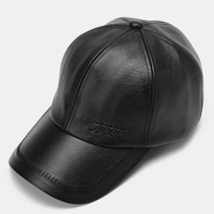 Collrown Mens Leather Baseball Cap Outdoor Warm Trucker Adjustable Hats - MRSLM