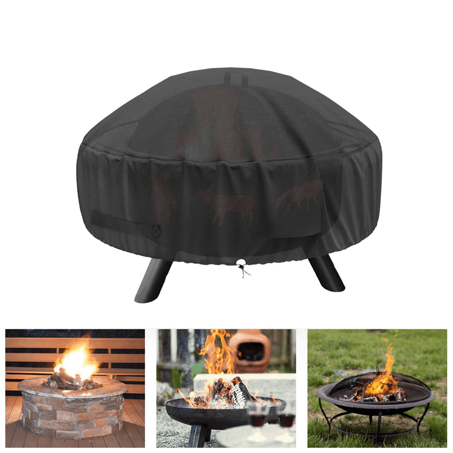 48 Inch Outdoors Waterproof 210D Polyster BBQ Grill Protective Cover with Thick PVC Coating round Fire Stove Cover - MRSLM