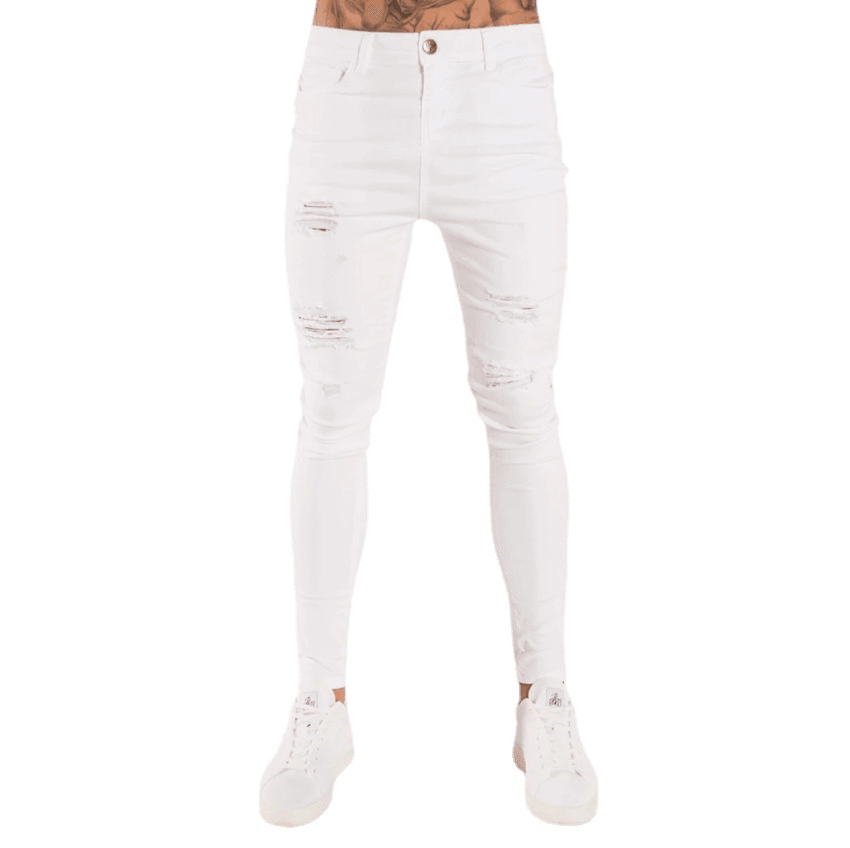 Ripped European and American Black Slim High Waist Jeans Men'S - MRSLM