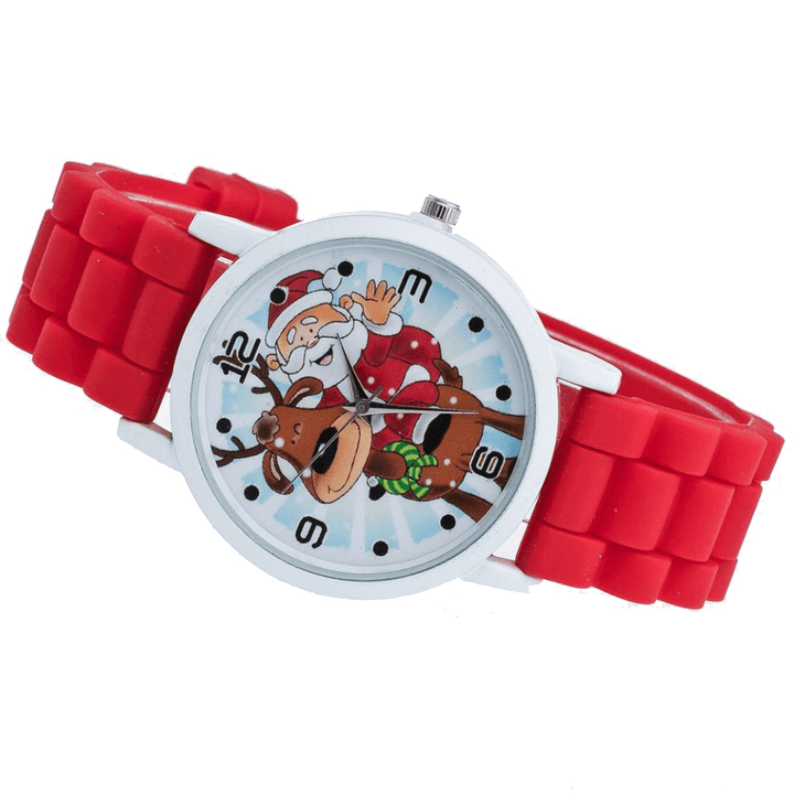 Cartoon Santa Claus and Reindeer Pattern Silicone Strap Watch Cute Kid Watch Fashion Children Quartz Watch - MRSLM