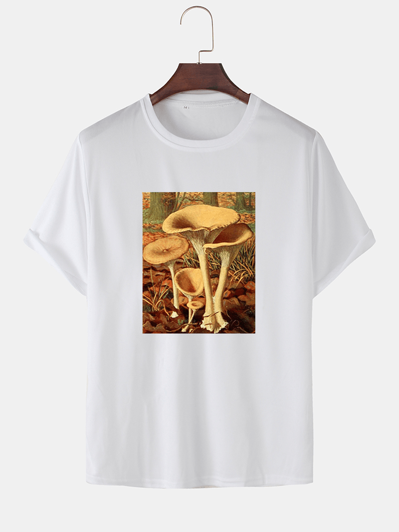 Mens Cartoon Mushroom Graphic O-Neck Community Spirit Cotton Short Sleeve T-Shirts - MRSLM