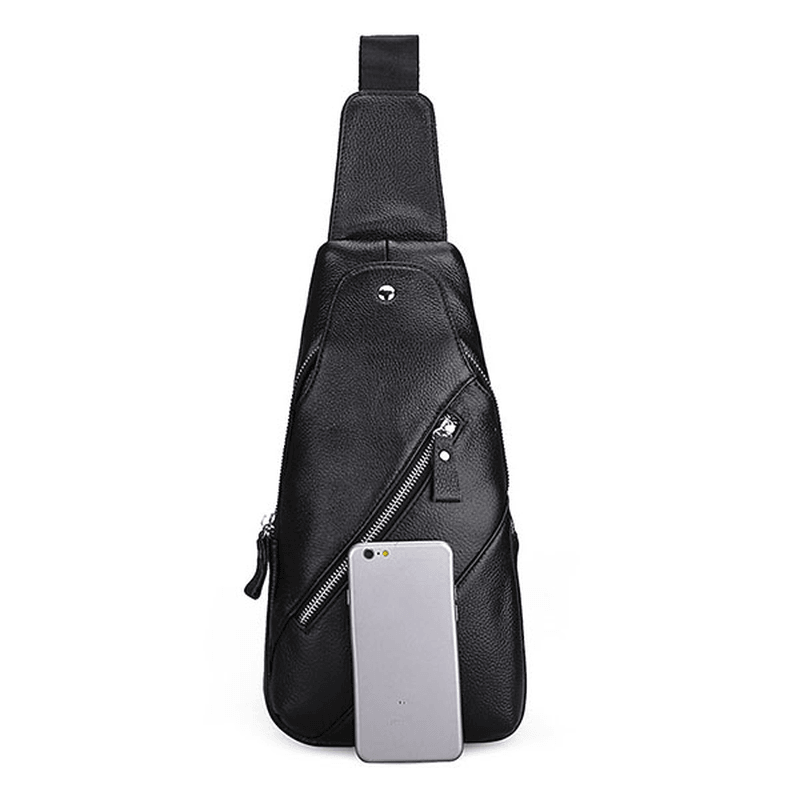 Men Genuine Leather Fashion Casual Chest Pack Daypack Sling Bag Shoulder Bag - MRSLM