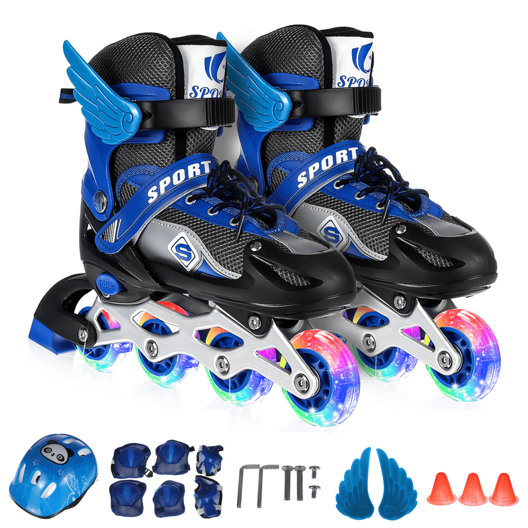 Kids Inline Skates Adjustable Illuminating Roller Skating Shoes Sliding Free Skating Sneakers - MRSLM