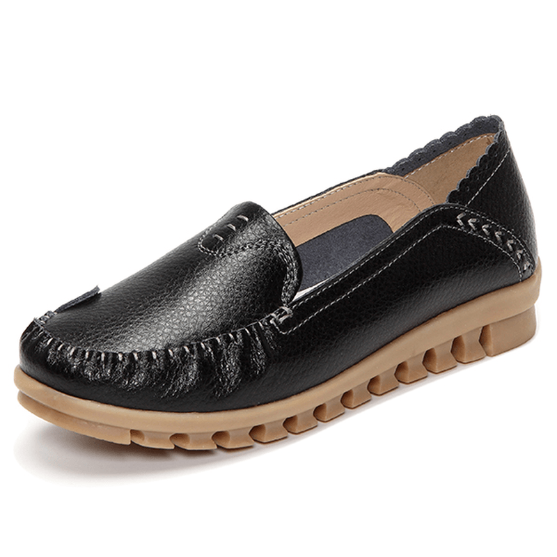 Soft Rubber Sole round Toe Pure Color Slip on Flat Loafers - MRSLM