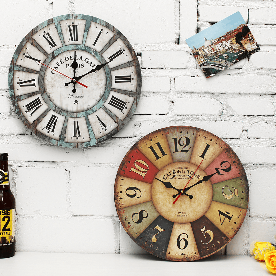 Vintage round 12 Inch Wall Hanging Clock Hotel Home Living Room DIY Modern Decor - MRSLM