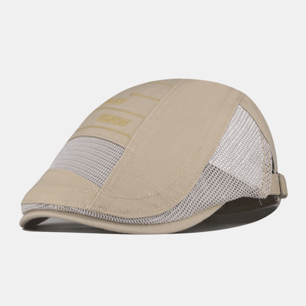 Men Cotton Mesh Breathable Casual Retro Sunshade Beret Cap Flat Hat Forward Hat - MRSLM