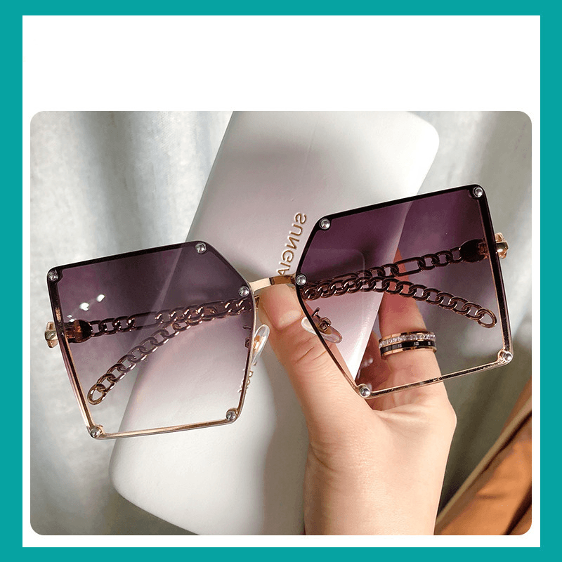 Frameless Big Square Sunglasses Women Fashion Street Shooting G New Sunglasses Personality Metal Chain Trendy Glasses - MRSLM