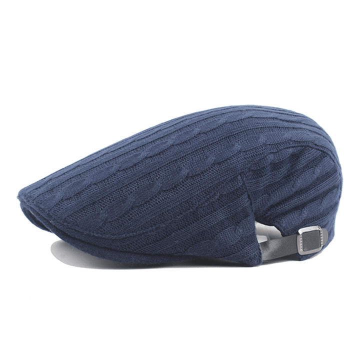 Mens Cotton Knitted Warm Beret Cap Buckle Adjustable Golf Sport Cabbie Forward Hat - MRSLM