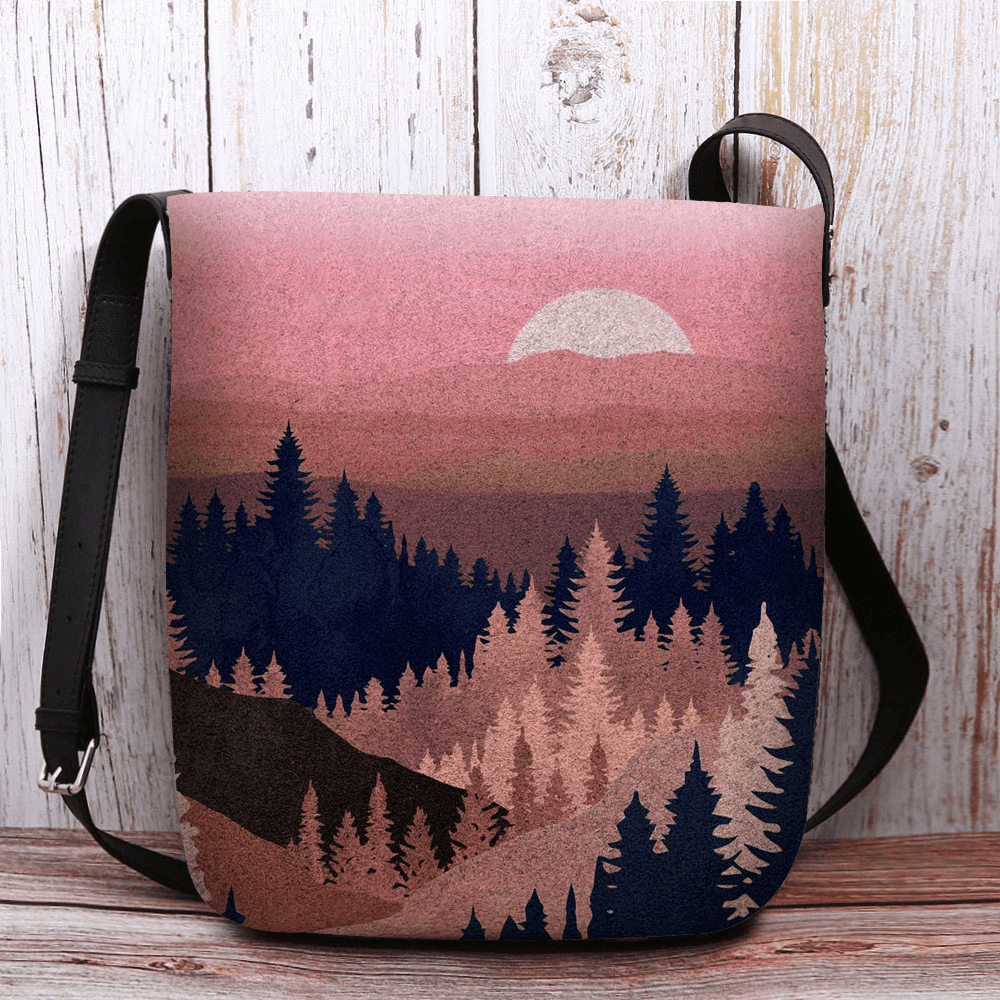 Women Felt Ladies Mountain Treetop Print Pattern Multi-Carry Personality Shoulder Bag Crossbody Bag - MRSLM