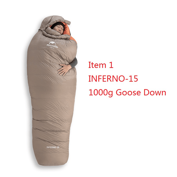 Naturehike 20D 380T Nylon Folding Camping Sleeping Bag Outdoor Adult Single Goose down Sleeping Bag Waterproof Mummy Sleeping Sack - MRSLM