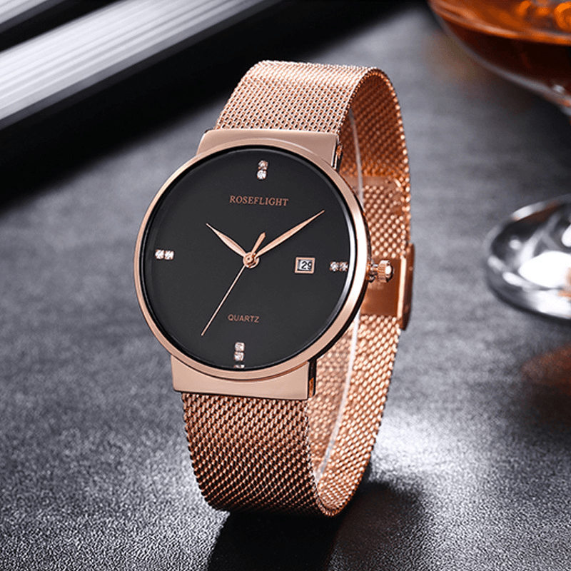 ROSEFLIGHT Business Casual Men Stainless Steel Band Data Display Waterproof Quartz Watch - MRSLM