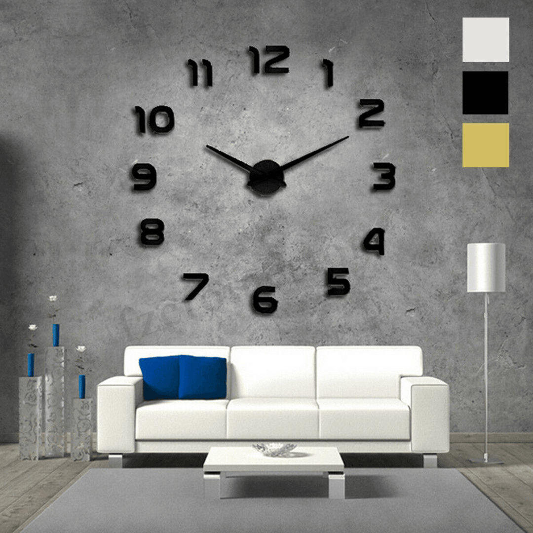 3D DIY Wall Sticker Clock Large Size Mirror Surface Decor Quartz - MRSLM