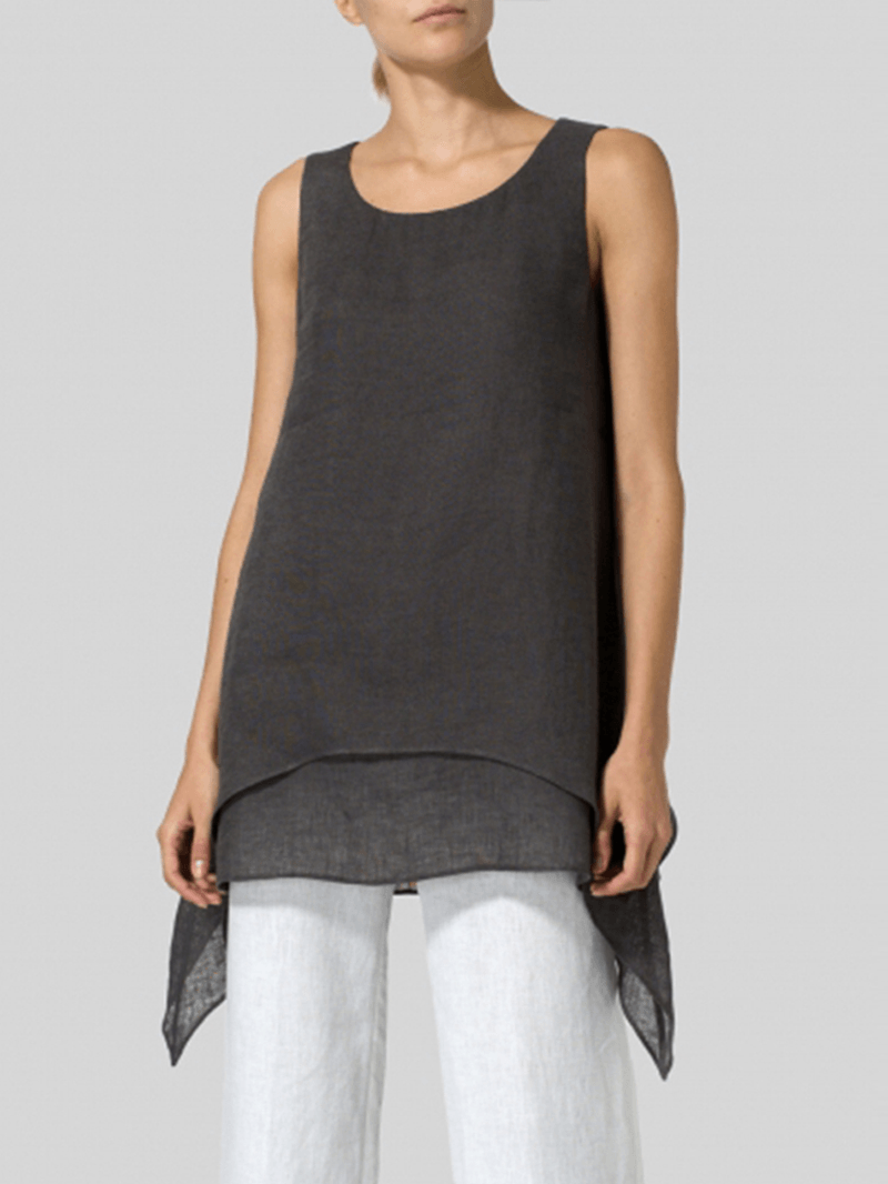 Sleeveless Crew Neck Casual Solid Tank Tops - MRSLM