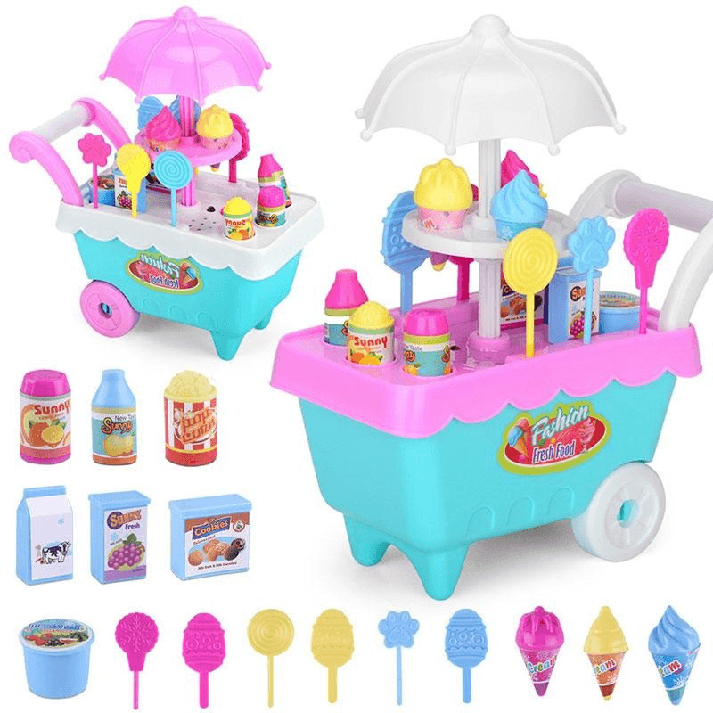 19 PCS Mini Candy Cart Detachable Ice Cream Shop Cart DIY Decoration Toys - MRSLM