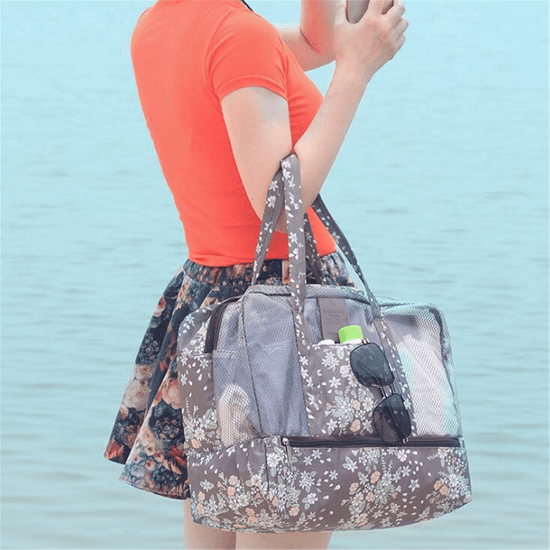 Outdoor Portable Women Mesh Beach Tote Bag Summer Travel Pouch Handbag - MRSLM