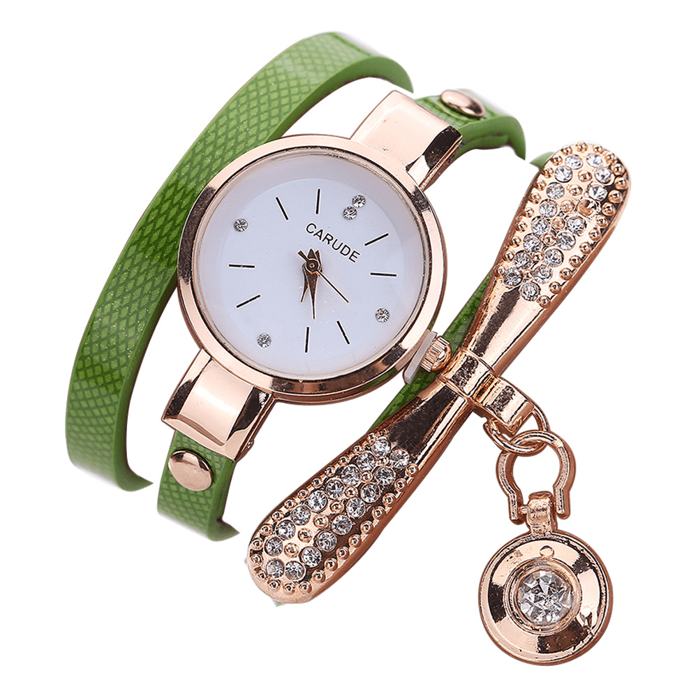 Retro Pu Strap Multi-Layer Lady Watch Metal Geometric Rhinestone Bow Pendant Women Quartz Watch - MRSLM