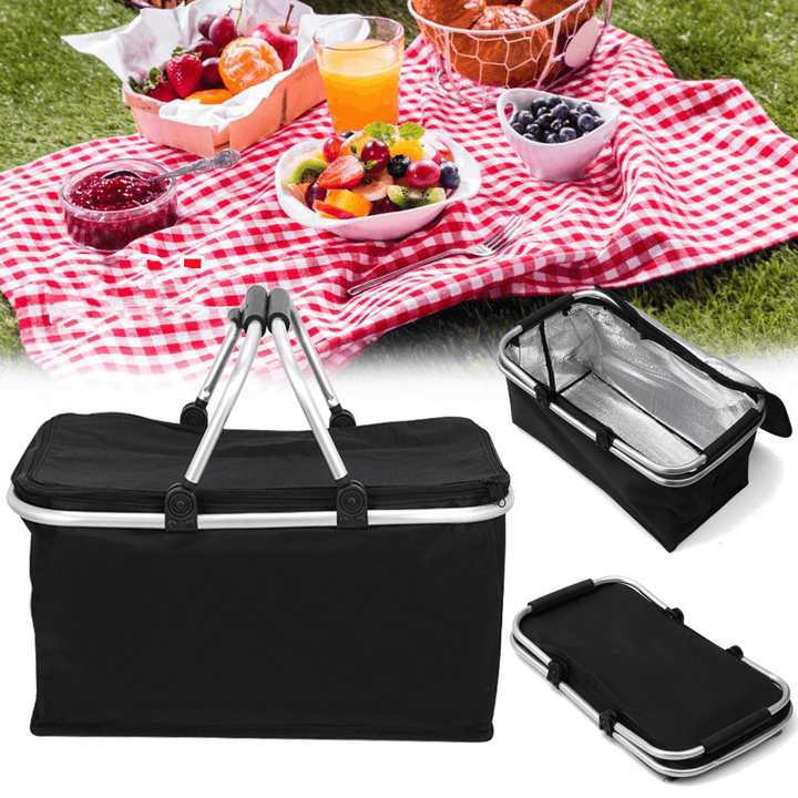 30L Large Folding Picnic Camping Insulated Cooler Hamper Storage Basket Bag - MRSLM