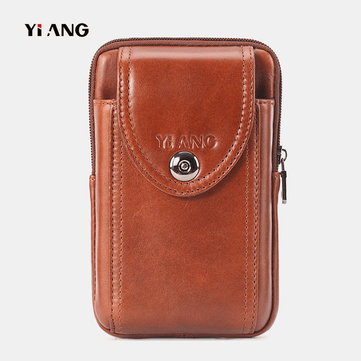 Men Genuine Leather Vintage Waist Bag Belt Bag Phone Bag - MRSLM