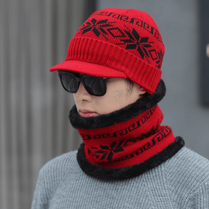 Unisex Men Winter Windproof Knit plus Velvet Hat Scarf Set - MRSLM