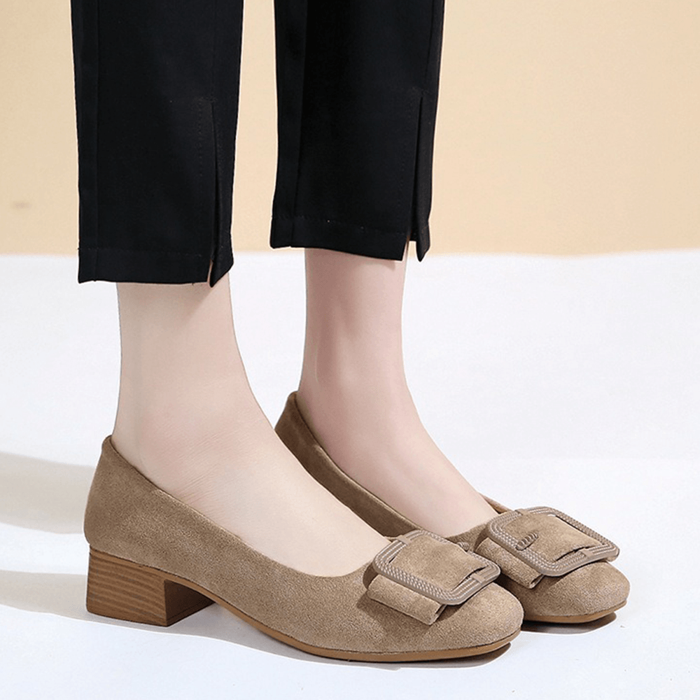 Women Metal Decor Suede Block Elegant Dress Shoes - MRSLM