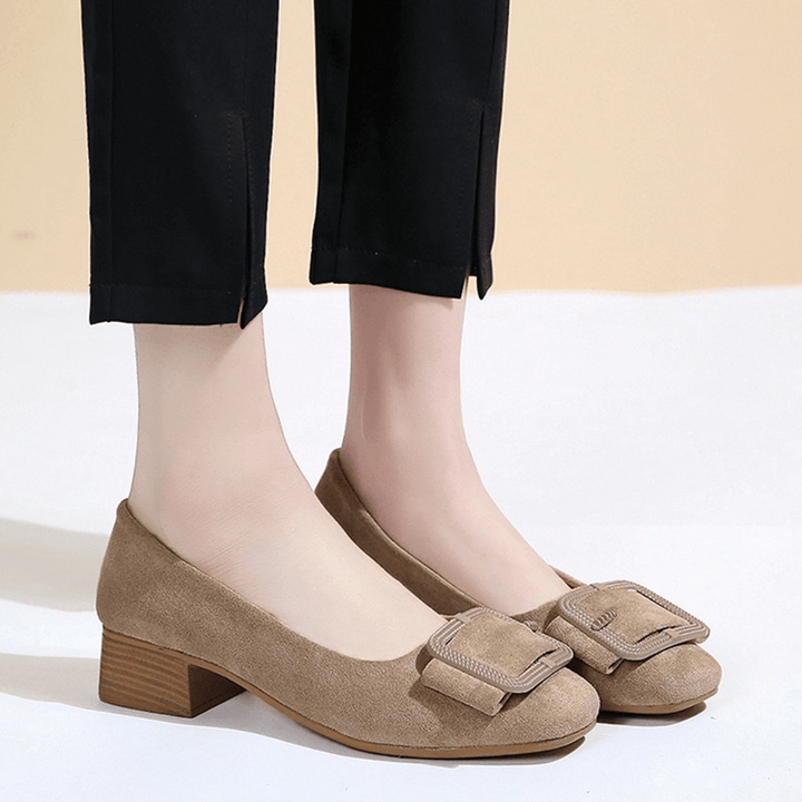 Women Metal Decor Suede Block Elegant Dress Shoes - MRSLM