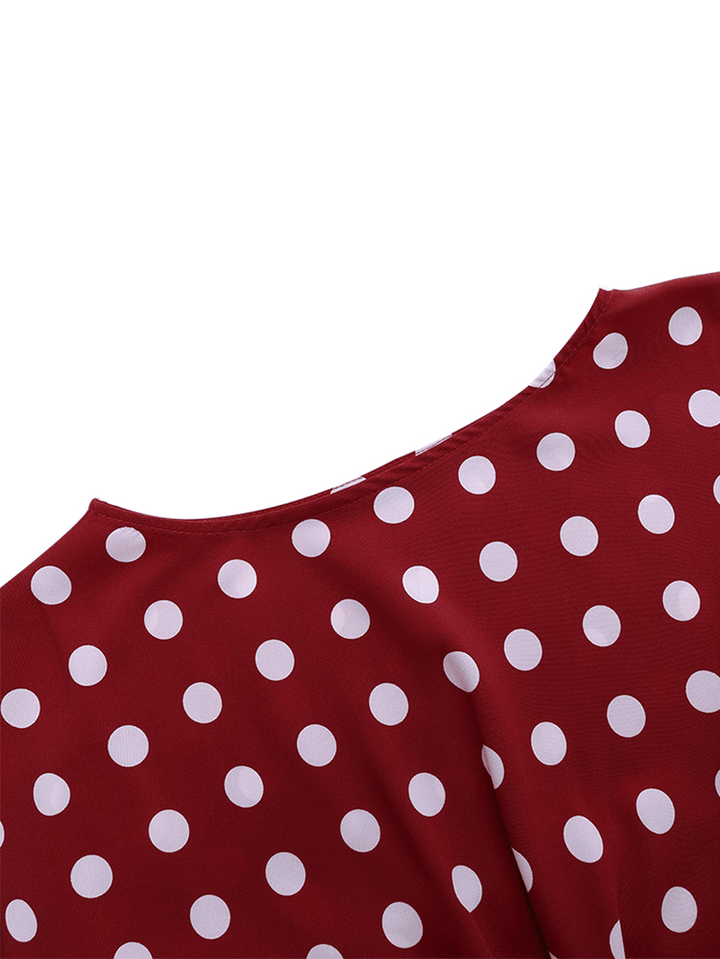 Polka Dot Crew Neck High Low Causal Blouse - MRSLM