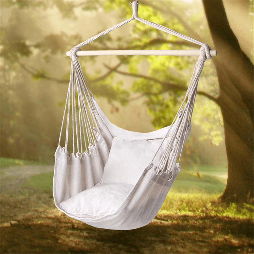 Single People Cotton Canvas Hammock Chair Swing Hanging Chair with Pillow Hook Stick Outdoor Garden Camping Home - MRSLM