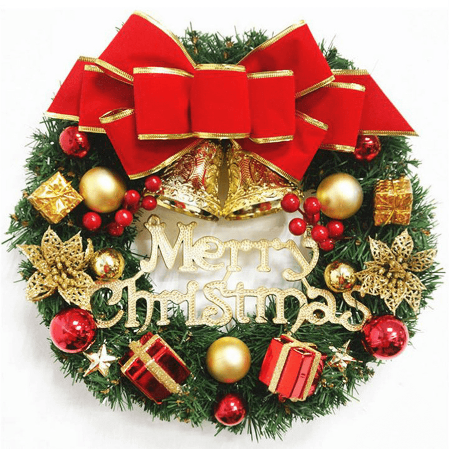 30Cm Christmas Garland Arrangement Ornament Wreath Decor Wreath Bow Bell for 2020 Christmas New Year Festival Decoration - MRSLM