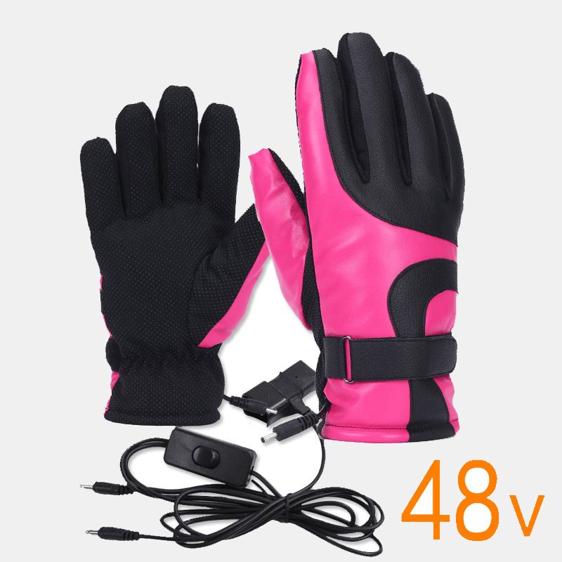 Unisex USB Charging Heating Touchscreen Outdoor Winter Electric Car Riding Keep Warm Waterptoof Windproof Leather Gloves - MRSLM