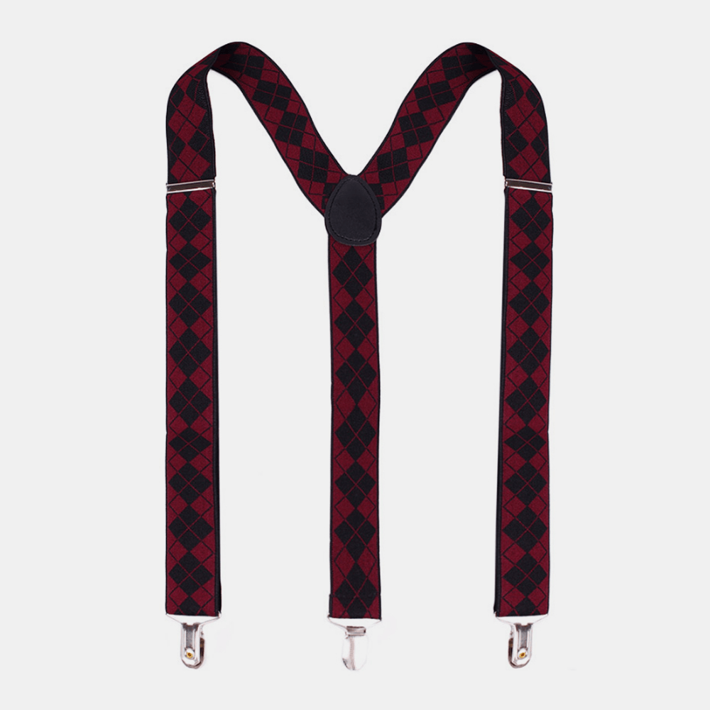 Men Geometry Pattern 3 Clip 100Cm Adjustable High Elastic Shoulder Sling Trouser Strap Suspenders Braces Belt - MRSLM