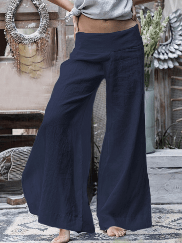 Wide Leg Women Casual Loose Solid Color Elastic Waist Trousers Pants - MRSLM