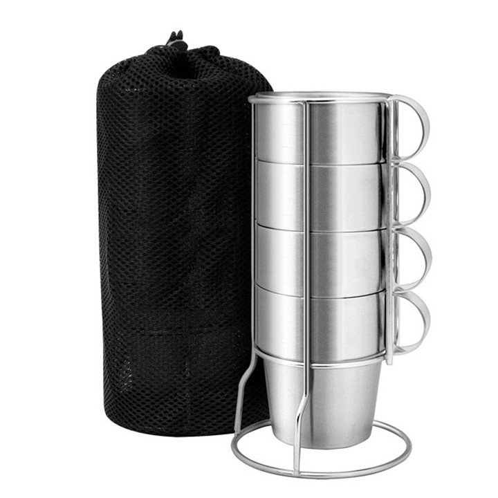 4 PCS Outdoor Portable Picnic Cups Stainless Steel Drinking Mugs Anti-Hot Tea Coffee Cup Set - MRSLM