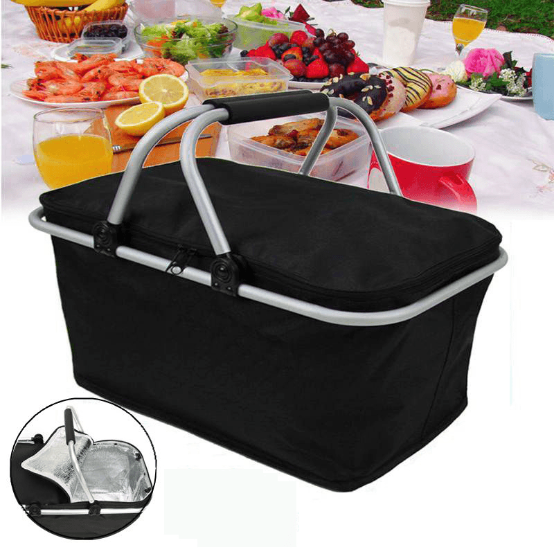 30L Large Folding Picnic Camping Insulated Cooler Hamper Storage Basket Bag - MRSLM