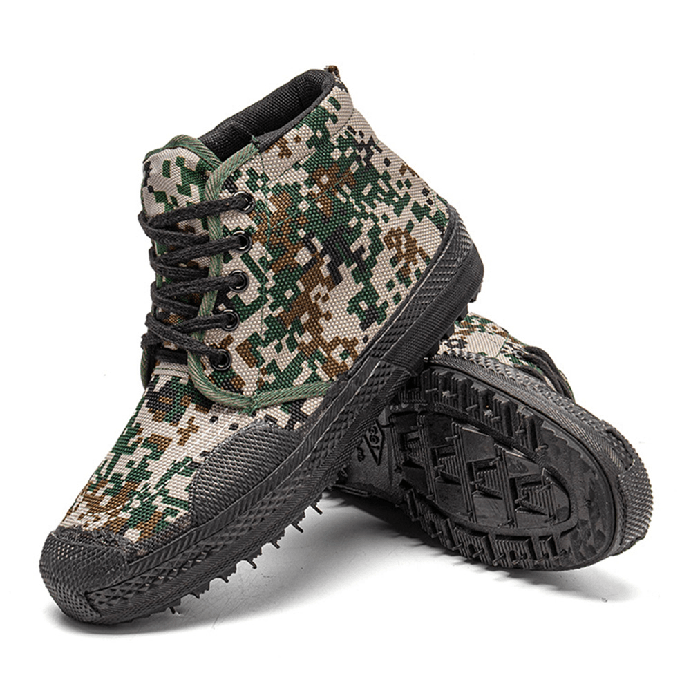 Men Canvas Camouflage Pattern Wear Resistant Breathable Rubber Vulcanized High-Top Liberation Shoes Military Training Shoes Sneakers Sport Shoes - MRSLM