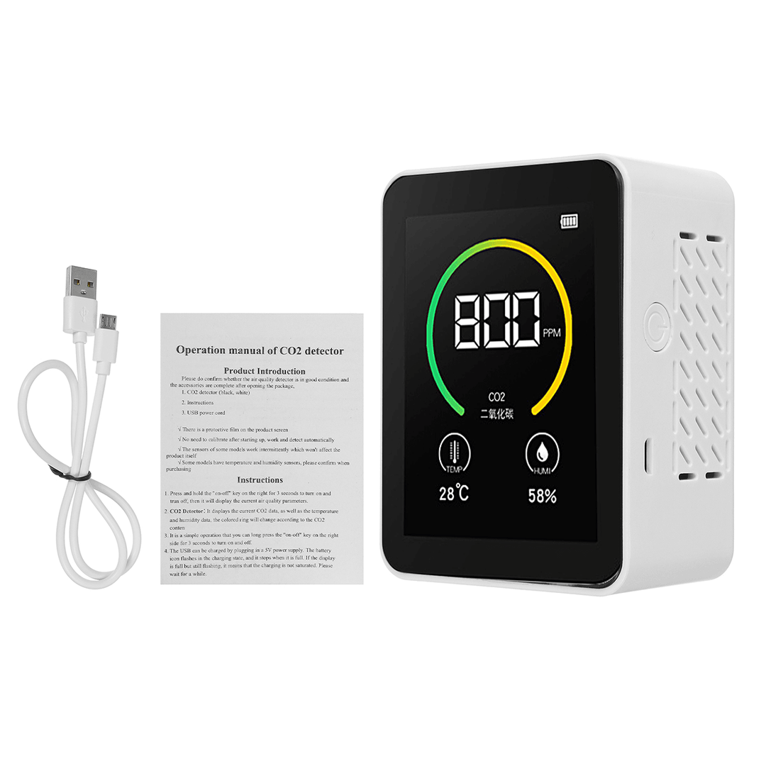 Gas Co2 Sensor Detector Air Quality Monitor Analyzer W/ Temperature Humidity Display - MRSLM