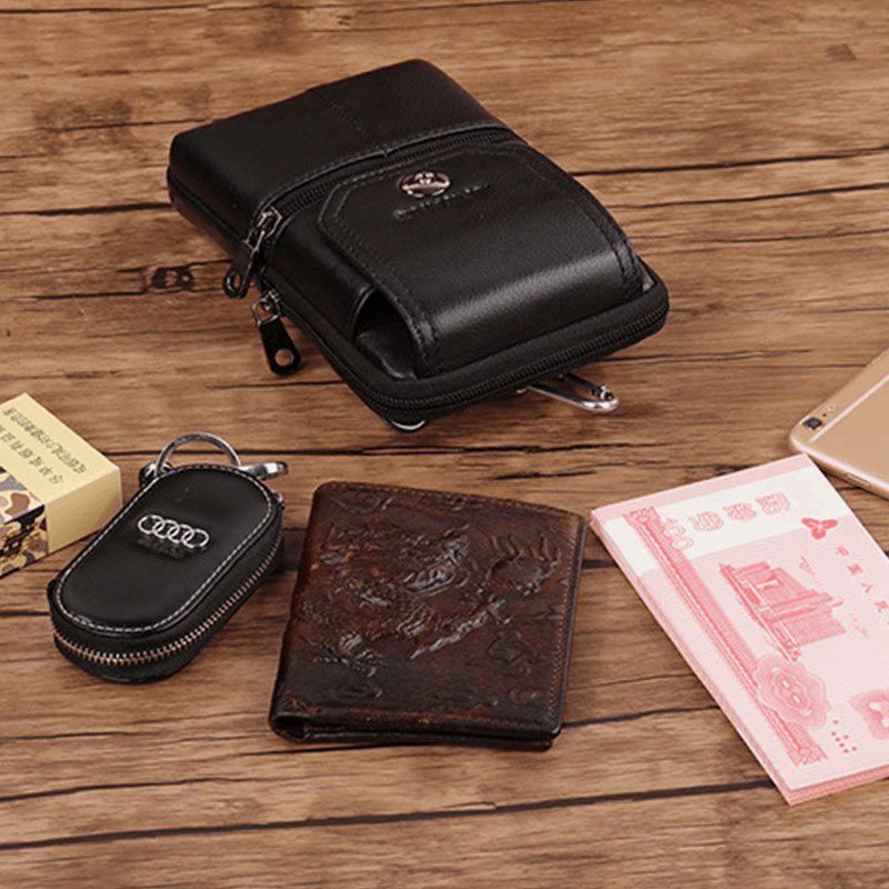 Men Genuine Leather Vintage Shoulder Bag Waist Bag Phone Bag for Business - MRSLM