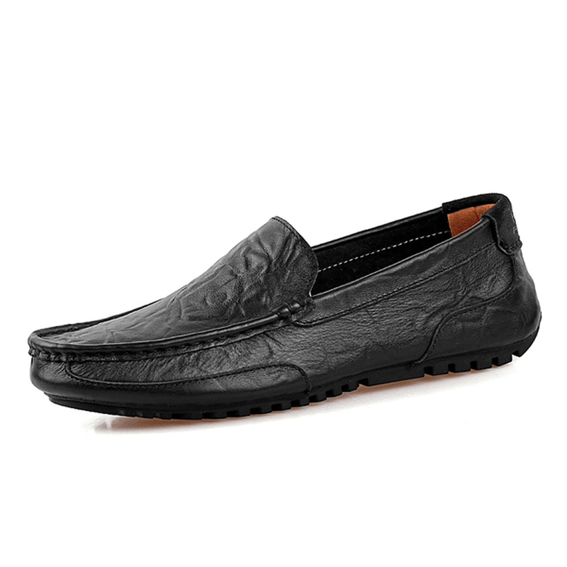 Men Leather Casual Driving Slip on Outdoor Flat Soft Comfortable Loafers Shoes - MRSLM