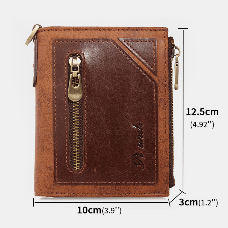 Men Bifold RFID Anti-Theft Genuine Leather Wallets Short Large Capacity Multi-Card Slot Card Holder Coin Purse Money Clip - MRSLM