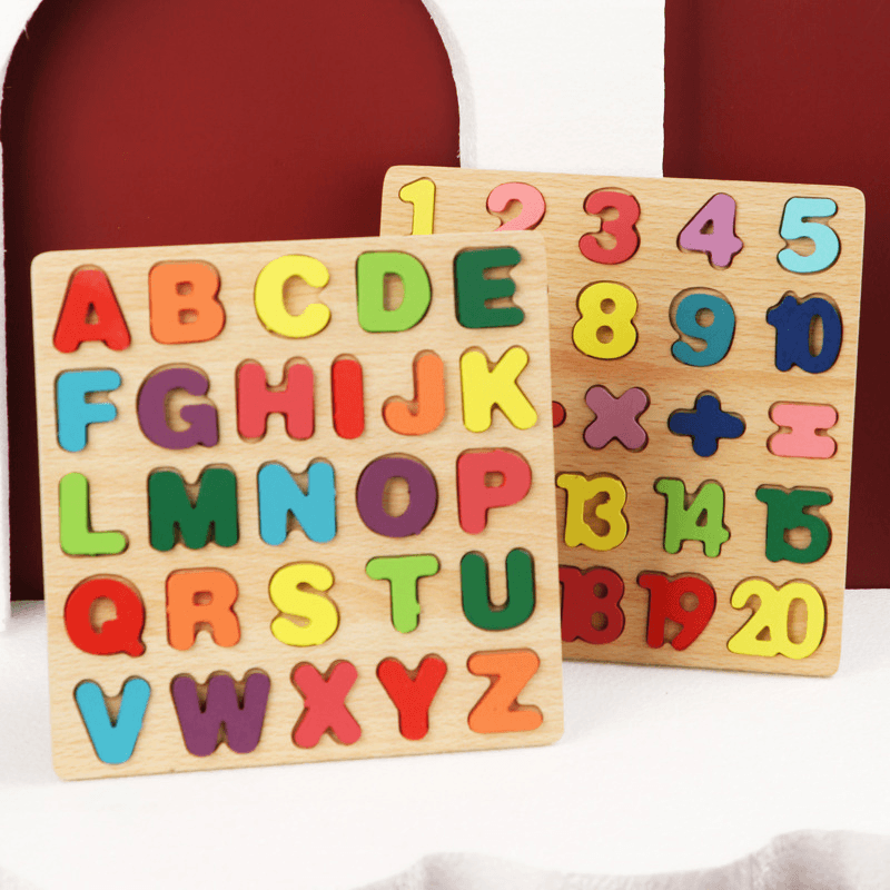 Children'S Alphanumeric Building Block Puzzle Early Education Wooden Hand-Grabbing Board - MRSLM