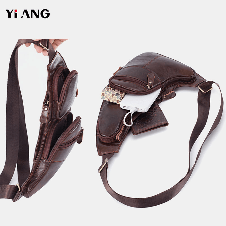 Men Genuine Leather Multi-Pocket Chest Bag Crossbody Bag Shoulder Bag for Outdoor - MRSLM