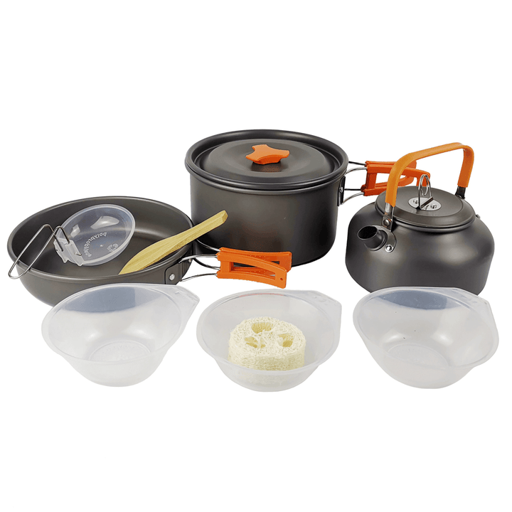 9PCS Aluminum Alloy Camping Pot Cookware Pans Kettle Set Portable Outdoor Camping Cookware - MRSLM