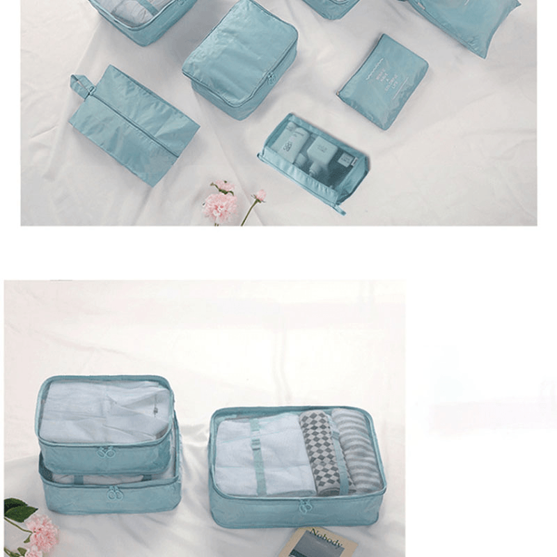 8 Pieces Set Folding Clothes Organizer Mesh Drawstring Underwear Pocket Travel Clothing Shoe Wash Storage Travel Bag - MRSLM