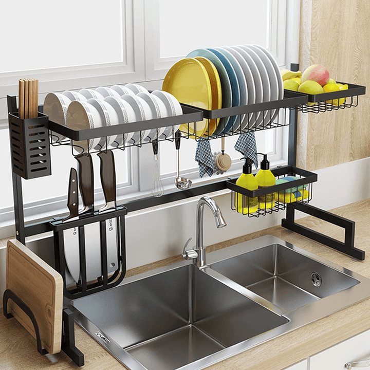 Stainless Steel Shelf Dishes Drying Sink Drain Rack Storage Set for Kitchen Utensils Holder - MRSLM