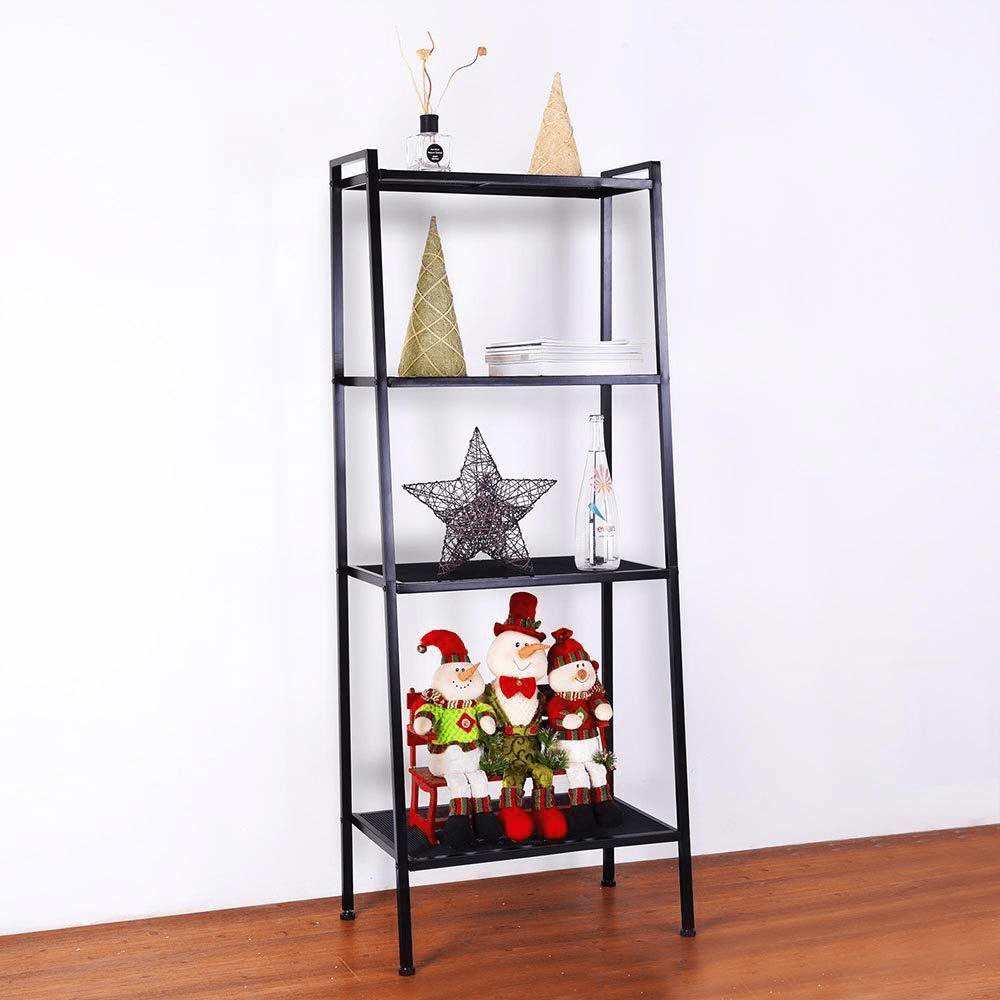 4 Tiers Wall Leaning Ladder Shelf Bookcase Bookshelf Storage Rack Shelves Storage Stand Unit Organizer for Office Home Bedroom Living Room - MRSLM