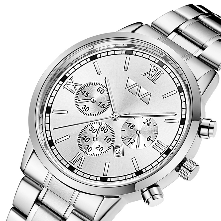 VA VA VOOM Business Casual with Calendar Dial Luminous Pointer Stainless Steel Strap 3ATM Waterproof Men Quartz Watch - MRSLM